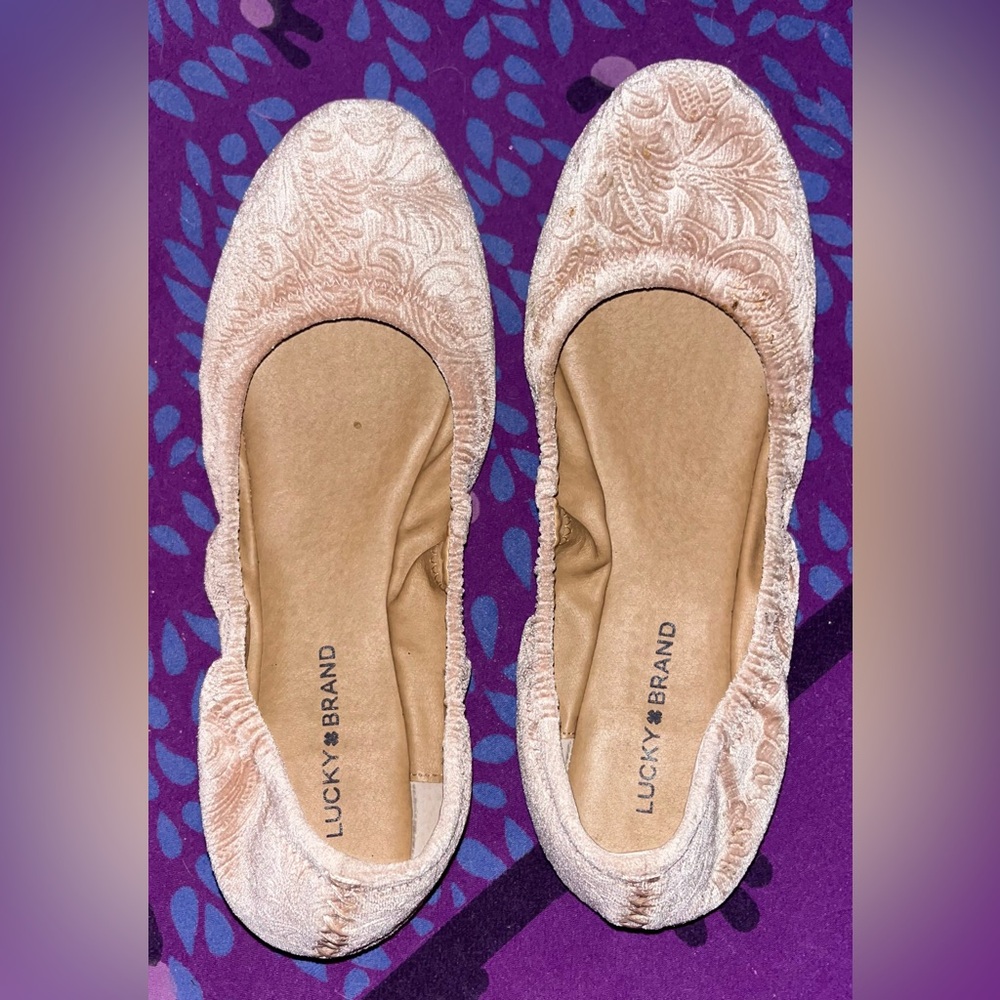 Lucky Brand Emmie Flat Rose Pink Velvet Floral Pattern Ballet Flat size 11